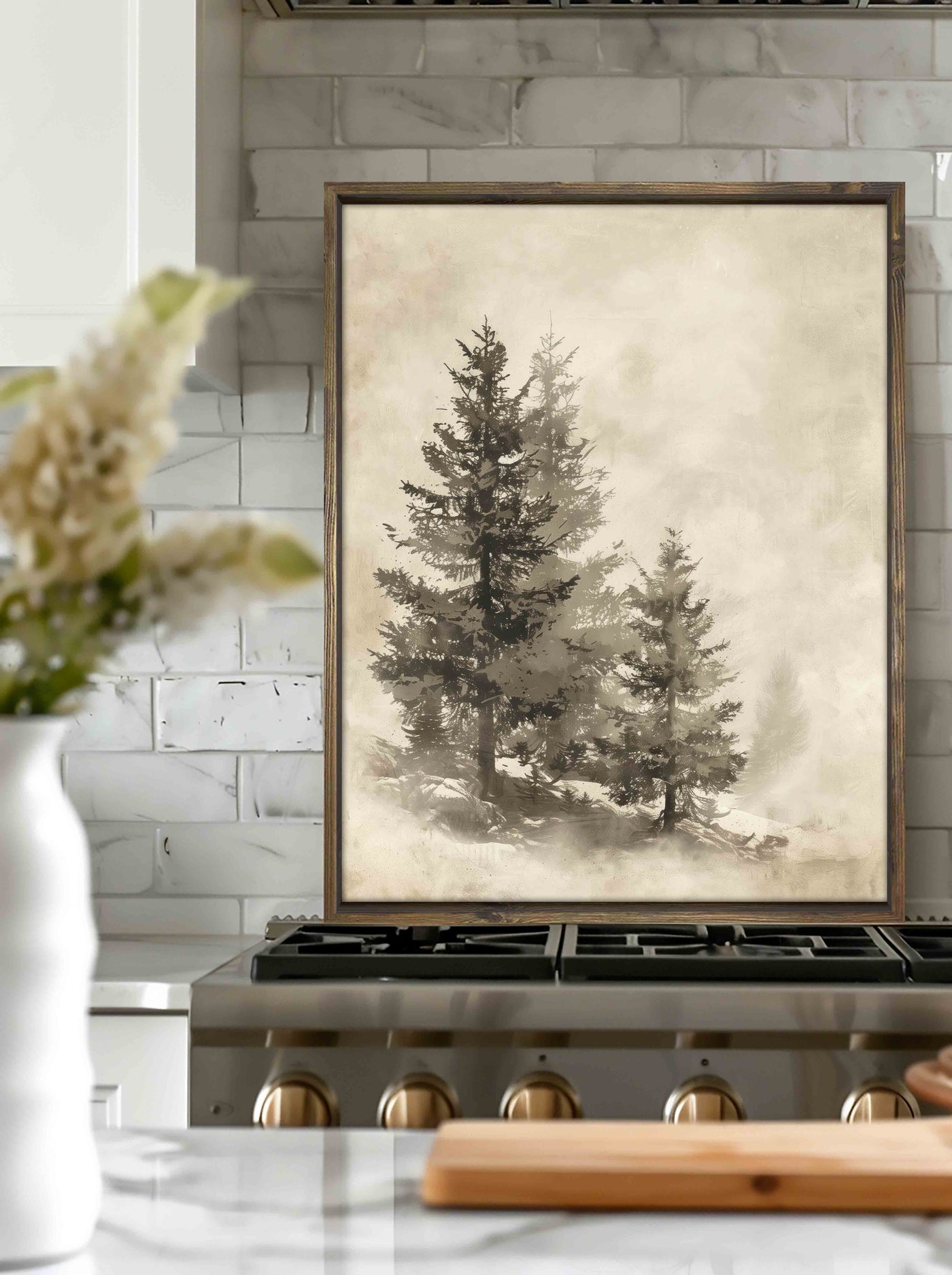 Sepia Pine Tree Drawing