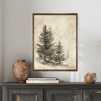 Sepia Pine Tree Drawing