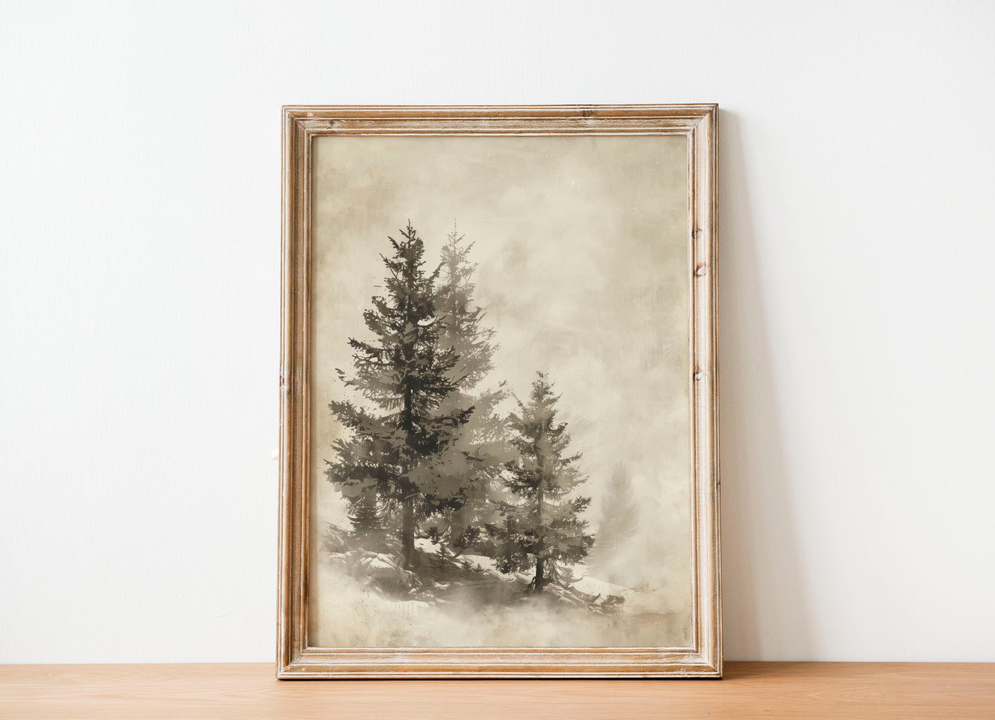 Sepia Pine Tree Drawing   - DIGITAL