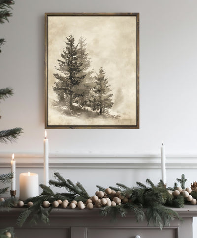 Sepia Pine Tree Drawing