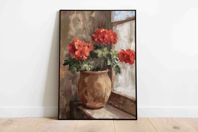 Vintage Style Red Geraniums